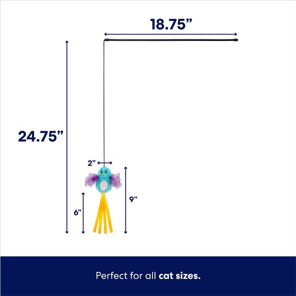 Show full view: Frisco Bird with Feathers Teaser Wand Cat Toy with Catnip, Blue slide 2 of 5