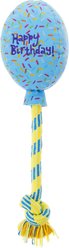 Frisco Birthday Balloon Plush with Rope Squeaky Dog Toy, Blue, Medium/Large