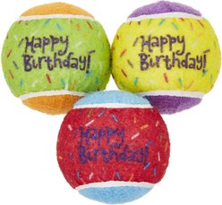 Frisco Birthday Fetch Squeaky Tennis Ball Dog Toy, Medium, 3 count