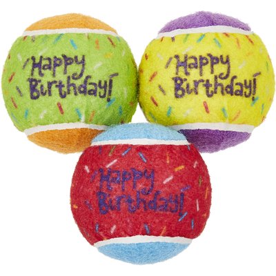 Frisco Frisco Birthday Fetch Squeaky Tennis Ball Dog Toy, Medium, 3 count