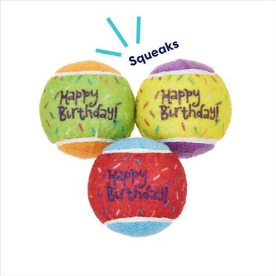 Show full view: Frisco Birthday Fetch Squeaky Tennis Ball Dog Toy, Medium, 3 count slide 3 of 8