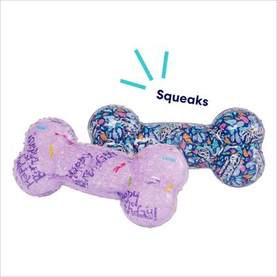 Show full view: Frisco Birthday TPR Fetch Bone Squeaky Dog Toy, Medium/Large, 2 count slide 4 of 8