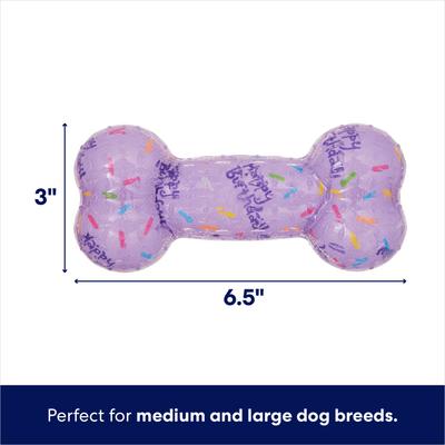 Show full view: Frisco Birthday TPR Fetch Bone Squeaky Dog Toy, Purple, Medium/Large slide 3 of 8