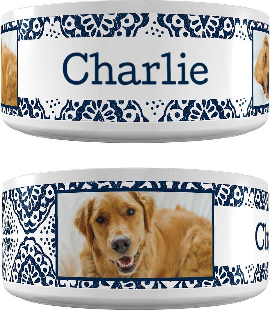 Frisco Boho Damask Ceramic Personalized Dog Bowl