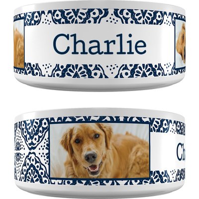 Frisco Frisco Boho Damask Ceramic Personalized Dog Bowl, 4.75 cup