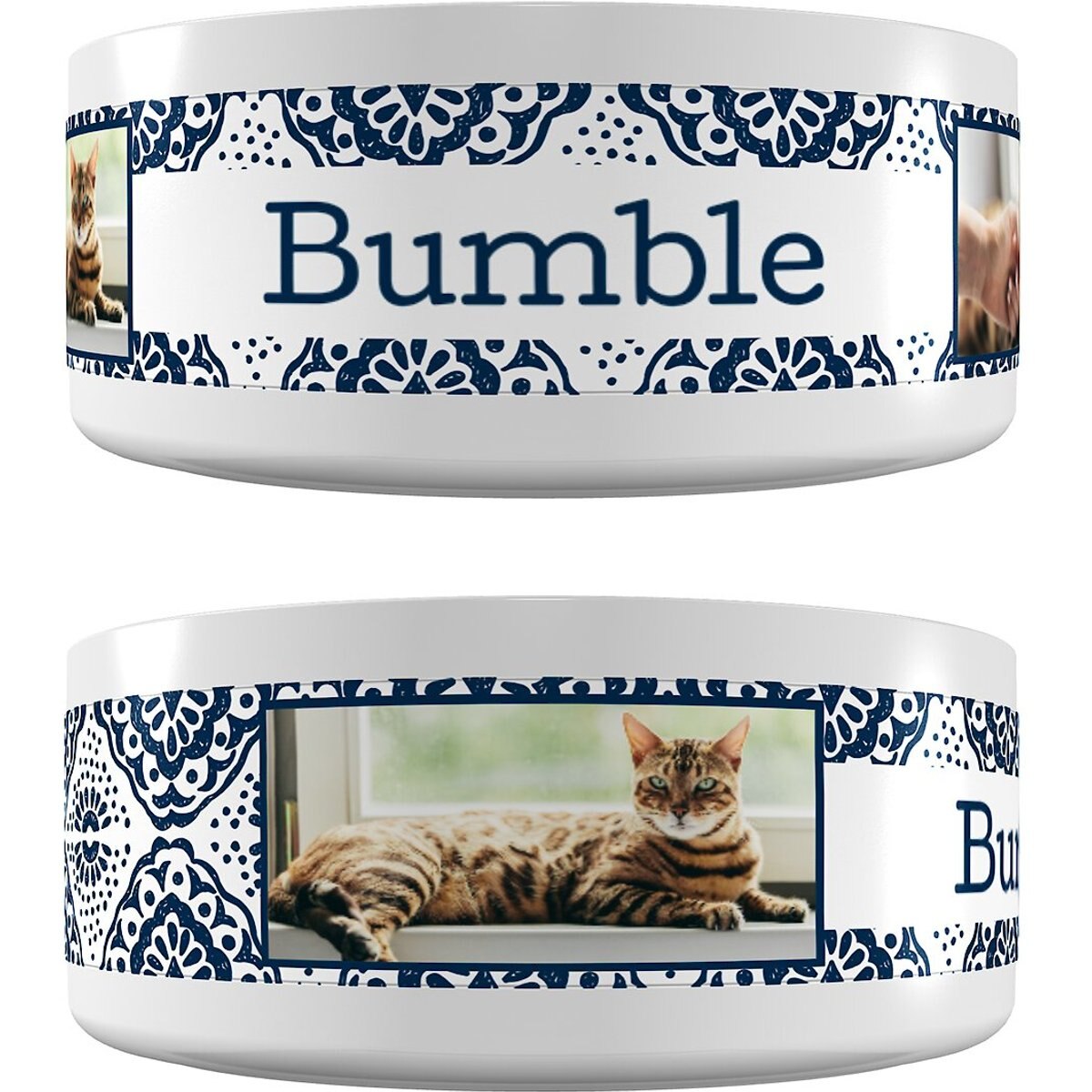 Frisco Boho Damask Ceramic Personalized Dog & Cat Bowl, 1.1-cup, 1 cup