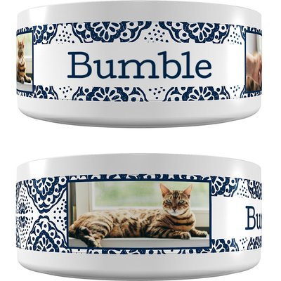 Frisco Frisco Boho Damask Ceramic Personalized Dog & Cat Bowl, 1.1-cup, 1 cup
