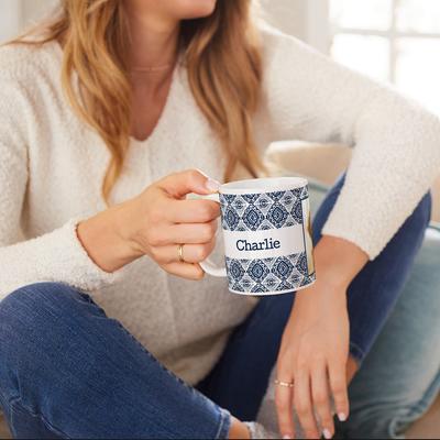 Show full view: Frisco Boho Damask Red Personalized Coffee Mug, 11-oz slide 4 of 6