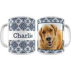 Frisco Boho Damask White Personalized Coffee Mug, 11-oz
