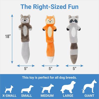 Show full view: Frisco Branded Pack - Frisco Forest Friends Stuffing-Free Skinny Plush Squeaky Dog Toy, 3 count + 3 other items slide 3 of 9