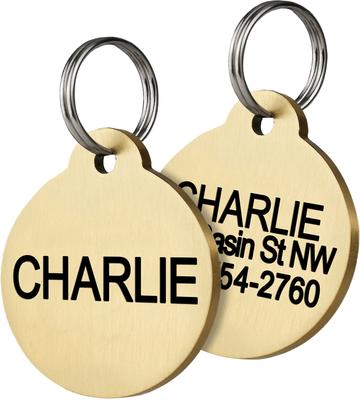 Show full view: Frisco Brass Personalized Dog & Cat ID Tag, Round, Regular slide 1 of 6