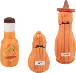 Frisco Brunch Salt, Pepper, Hot Sauce Plush Squeaky Dog Toy, 3 count