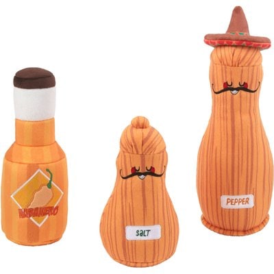 Frisco Frisco Brunch Salt, Pepper, Hot Sauce Plush Squeaky Dog Toy, 3 count