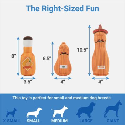 Show full view: Frisco Brunch Salt, Pepper, Hot Sauce Plush Squeaky Dog Toy, 3 count slide 2 of 5