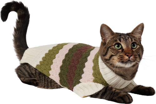 Show full view: Frisco Bubble Knit Multi Striped Mock Neck Dog & Cat Sweater, Brown, Medium slide 4 of 10