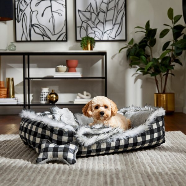 Discontinued FRISCO Buffalo Check Bolster Dog Bed, Blanket