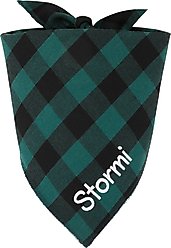 Frisco Buffalo Check Embroidered Personalized Dog & Cat Bandana, Green, Large