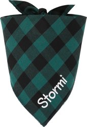 Frisco Buffalo Check Embroidered Personalized Dog & Cat Bandana, Green, Small