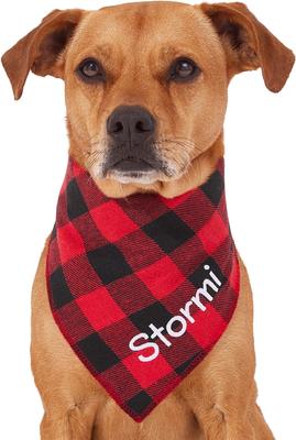 Show full view: Frisco Buffalo Check Embroidered Personalized Dog & Cat Bandana, Red, Medium slide 6 of 8