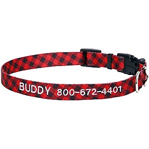 Frisco Buffalo Check Polyester Personalized Dog Collar, MD - Neck: 14-20-in, Width: 3/4-in