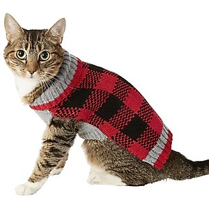 Frisco Buffalo Plaid Dog & Cat Sweater, Red, Small