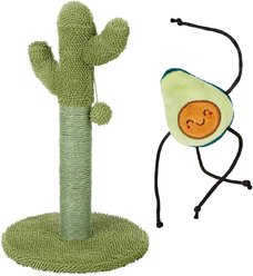 Frisco Cactus Scratching Post, 22-in + Plush Dangly Avocado Buddy Cat Toy with Catnip