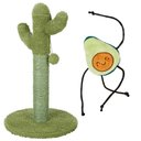 Frisco Cactus Scratching Post, 22-in + Plush Dangly Avocado Buddy Cat Toy with Catnip