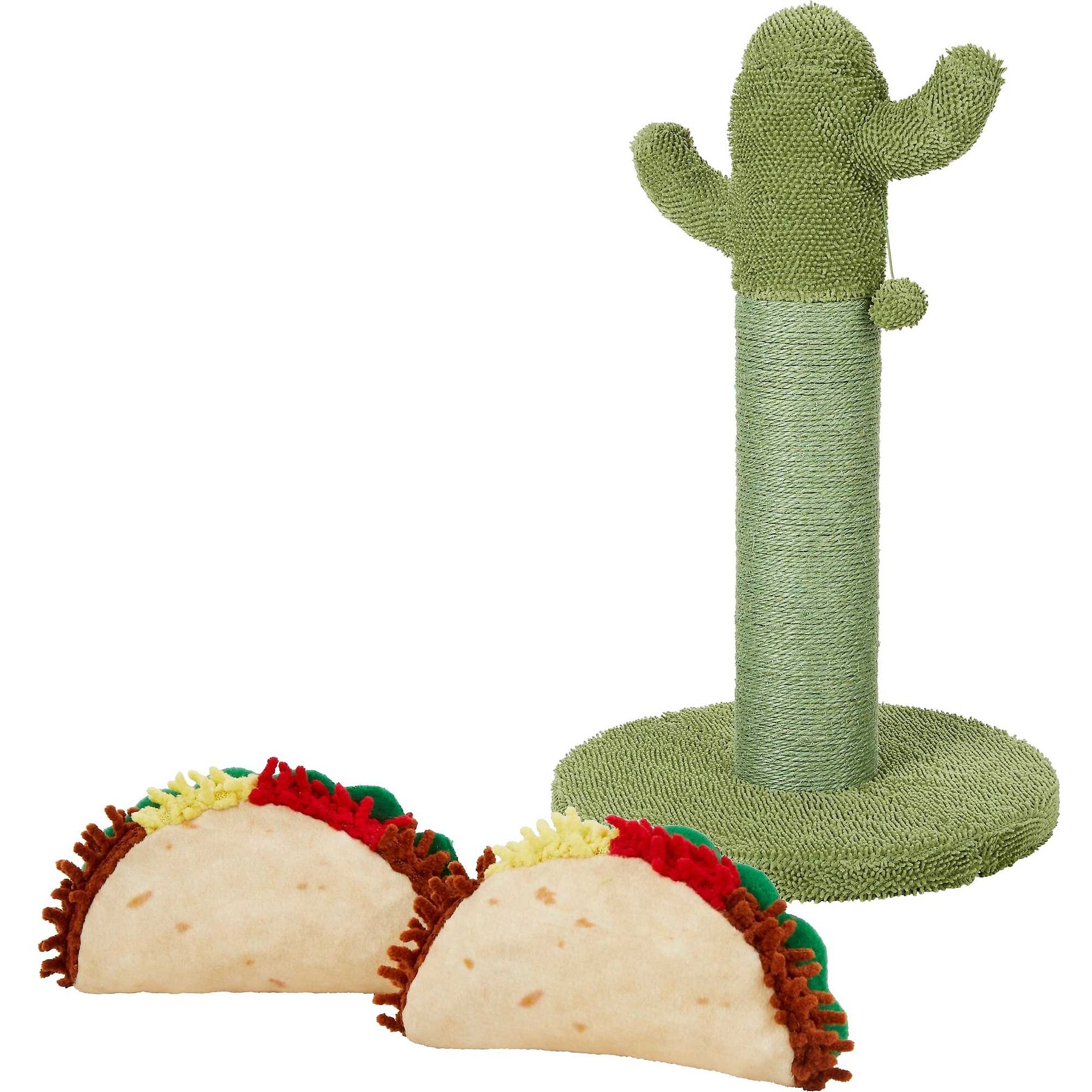 Frisco Cactus Scratching Post, 31-in + Plush Taco Cat Toy with Catnip