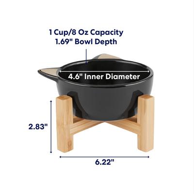 Show full view: Frisco Cat Face Elevated Bamboo Non-Skid Ceramic Cat Bowl, Black, 1 Cup slide 2 of 8
