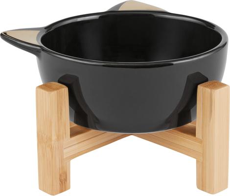 Show full view: Frisco Cat Face Elevated Bamboo Non-Skid Ceramic Cat Bowl, Black, 1 Cup slide 3 of 8