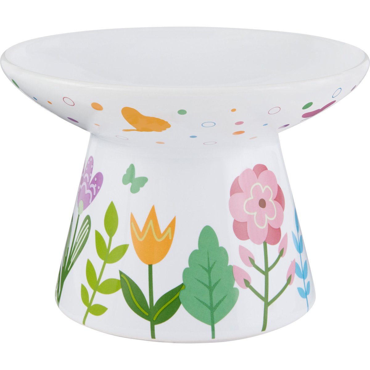 Frisco Cat Face Floral Wide Shape Elevated Non-Skid Ceramic Cat Bowl, White, Small: 1 cup