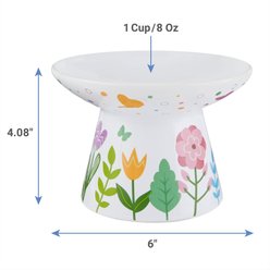 Frisco Cat Face Floral Wide Shape Elevated Non-Skid Ceramic Cat Bowl, Small: 1 cup slide 2 of 6