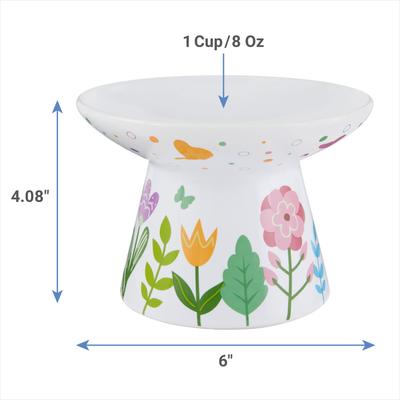 Show full view: Frisco Cat Face Floral Wide Shape Elevated Non-Skid Ceramic Cat Bowl, White, Small: 1 cup slide 2 of 8