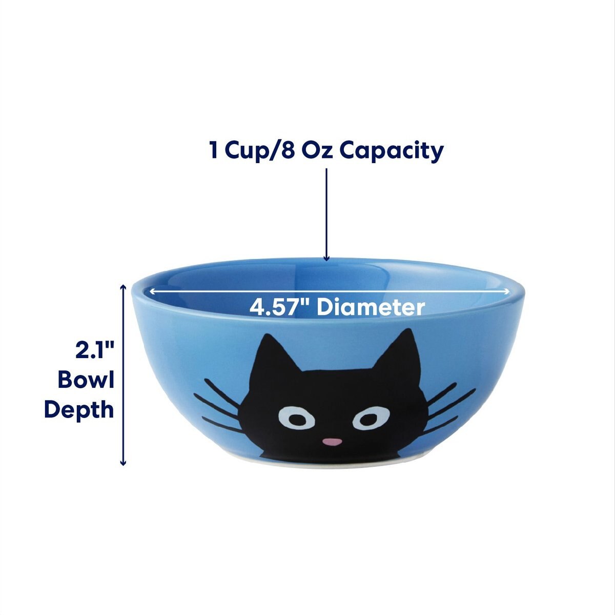 Frisco Cat Face Non-skid Ceramic Cat Bowl, Blue