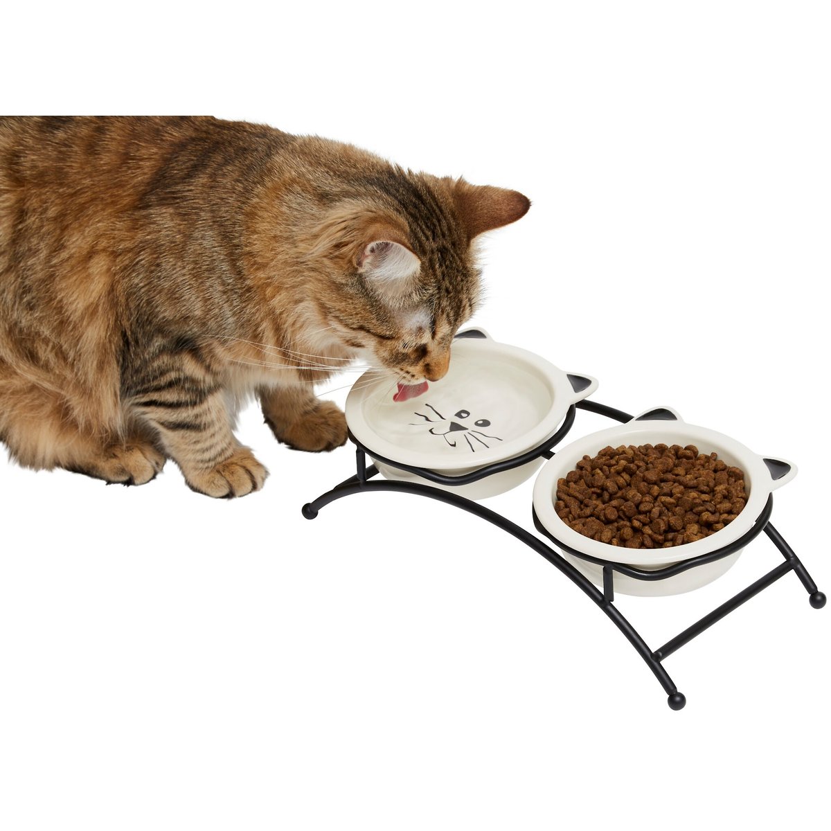 Frisco Cat Face Non-skid Elevated Double Ceramic Cat Bowl, 0.50 Cup, Whisker Relief
