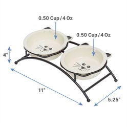 Frisco Cat Face Non-skid Elevated Double Ceramic Cat Bowl, X-Small: 0.5 cup slide 2 of 6