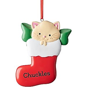 Frisco Cat in Stocking Resin Personalized Ornament