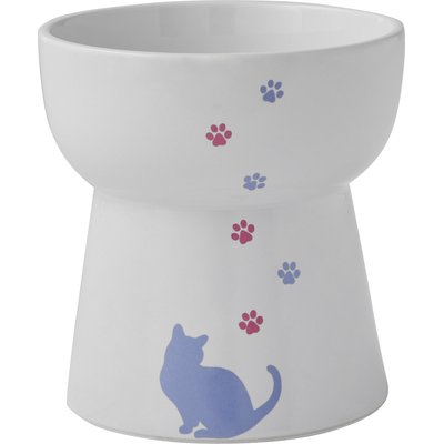 Frisco Frisco Cat Print Non-skid Elevated Ceramic Cat Bowl, Tall, 1.5 Cups, Whisker Relief