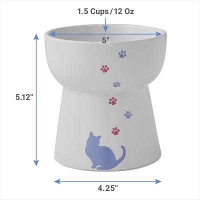 Show full view: Frisco Cat Print Non-Skid Elevated Ceramic Cat Bowl, Tall, Multi Color, 1.5 cup slide 2 of 8