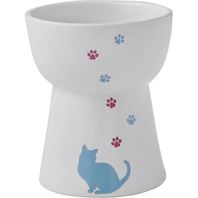 Frisco Frisco Cat Print Non-skid Elevated Ceramic Cat Bowl, Tall, 1.0 Cups, Whisker Relief