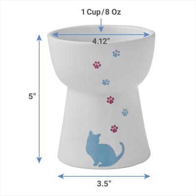 Show full view: Frisco Cat Print Non-Skid Elevated Ceramic Cat Bowl, Tall, Multi Color, 1 cup slide 2 of 8