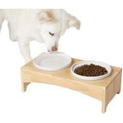 Frisco Ceramic Dog & Cat Double Diner with Elevated Wood Stand, Small: 1.5 cup