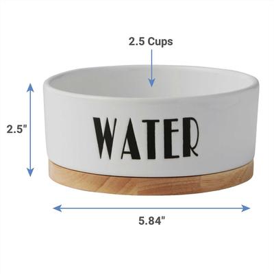 Show full view: Frisco Ceramic Dog & Cat Water + Food Bowl with Wood Base, 2.5 Cups slide 3 of 9