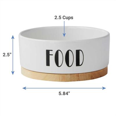 Show full view: Frisco Ceramic Dog & Cat Water + Food Bowl with Wood Base, 2.5 Cups slide 7 of 9