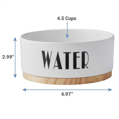 Show full view: Frisco Ceramic Dog Water + Food Bowl with Wood Base, 4 cups slide 3 of 9