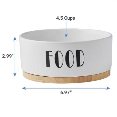 Show full view: Frisco Ceramic Dog Water + Food Bowl with Wood Base, 4 cups slide 7 of 9