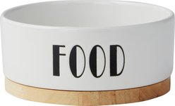Frisco Ceramic Food Dog & Cat Bowl with Wood Base, Small: 2 cup
