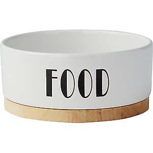 Frisco Ceramic Food Dog & Cat Bowl with Wood Base, Small: 2 cup