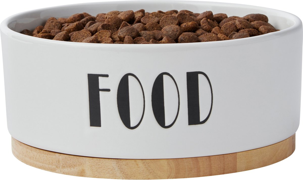 Frisco Ceramic Food Dog & Cat Bowl with Wood Base