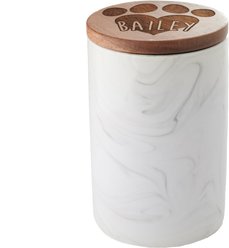 Frisco Ceramic Marble Print Personalized Treat Jar with Wood Lid, 3.75 Cups, 30oz